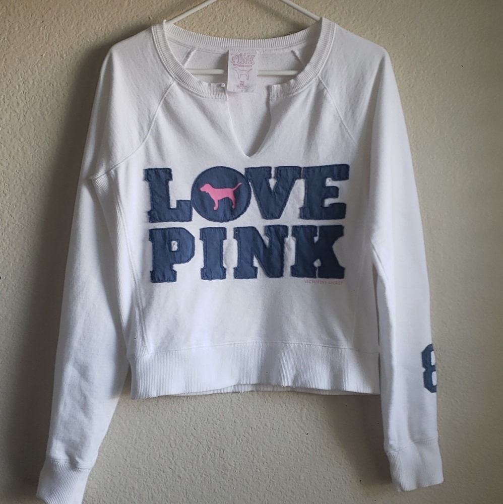 Victoria Secret Love Pink Sweater White and Blue 💕🤍💙💕